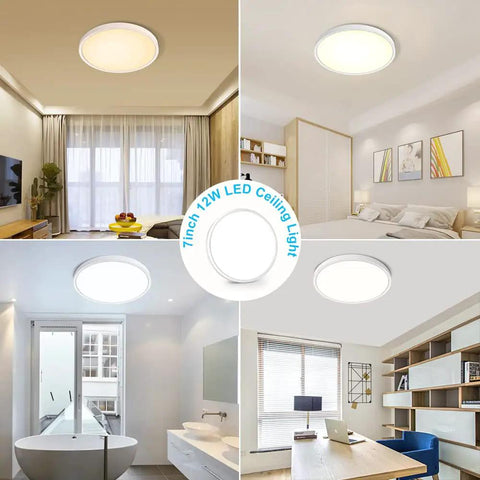 Ultra-Thin 24 Inch LED Flush Mount Ceiling Light, 45W, 5600 Lumens in various room settings