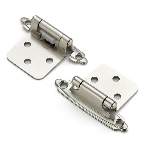 Two Piece Self Closing Spring Cabinet Hinges With Screws For Overlay Flush Cabinets Soft Close Hardware For Furniture Silver Finish Durable Steel Easy Install showing top view