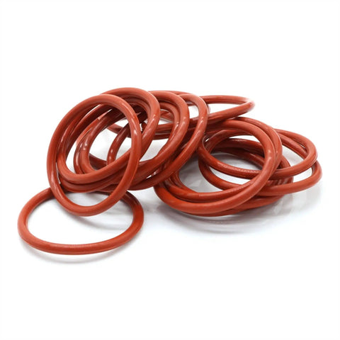 Red Silicone O Ring Assortment Kit For Food Grade And Industrial Sealing, Cross Section 1.5mm, Fits 5 To 40mm Inner Diameters, Great For Pipelines, Pumps, Automotive, HVAC And Equipment Seals, 50Pcs Pack red silicone O-rings on white background