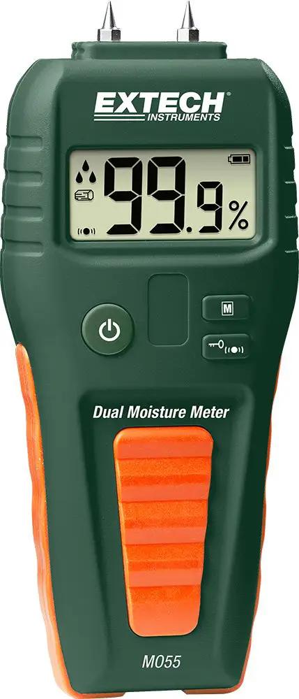 Pin And Pinless Moisture Meter For Wood And Building Materials, Noninvasive And Destructive Testing, display showing 99.9%