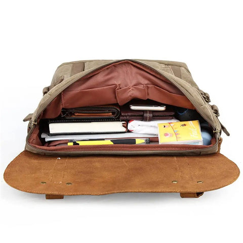 Open DSLR Camera Backpack Waterproof Canvas With Removable Dividers For Travel And Outdoor Shooting showing neatly organized gear.