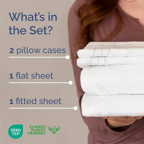 King Size Four Piece Sheet Set With Chill Cooling Fabric And Deep Pockets Up To Sixteen Inches featuring flat sheet and pillowcases.