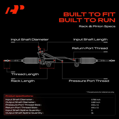 Diagram of power steering gearbox specs for Chevy Silverado, GMC, highlighting shaft lengths and port threads.
