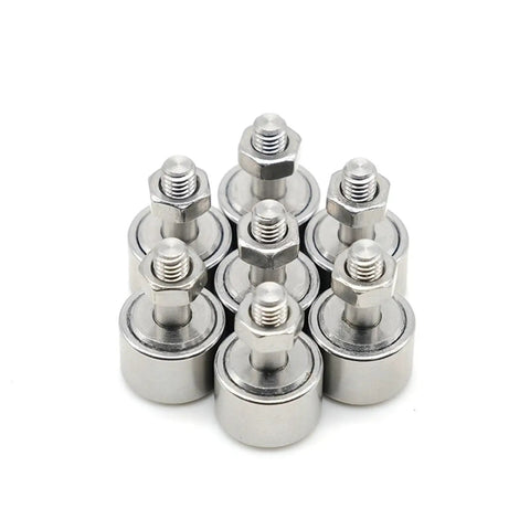 Badass M12 Bolt Shape Cam Follower Bearing Wheel Needle Roller set showing multiple industrial machine components, durable metal design.