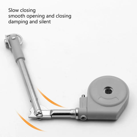 Pair Of Soft Close Toy Box Hinges With 105 Degree Lid Stay For Upward And Top Opening Flaps Slow Close Design shown in gray