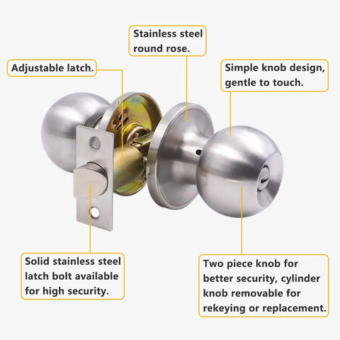 Set Of 4 No Fuss Satin Nickel Privacy Door Knobs With Adjustable Latch Fits Standard Backsets For Bedroom And Bathroom Doors