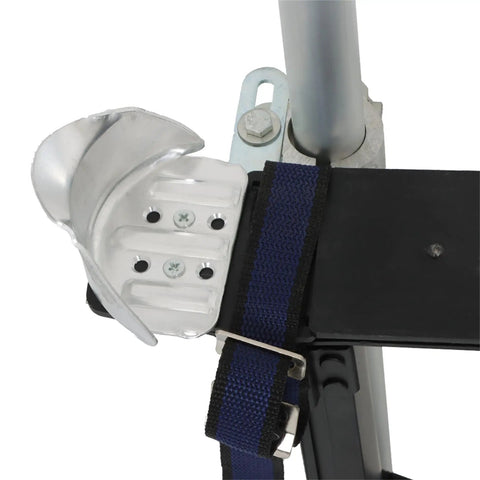 Close-up of Adjustable Drywall Stilts 24 To 40 Inch Aluminum Alloy Stilts with sturdy heel plate and strap for secure high reach jobs.