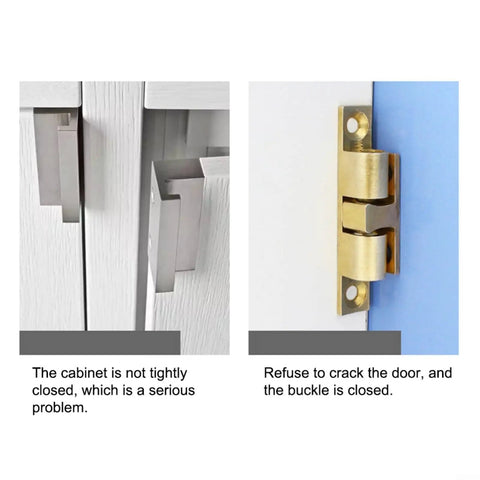 Installing Heavy Duty Smooth Quiet Double Ball Catch For Kitchen Cabinet Doors And Shoe Cupboards. Solid Brass hinge visible.