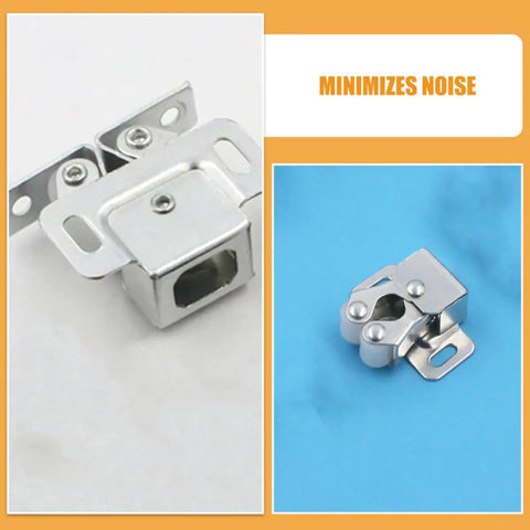 Heavy Duty Cabinet Door Catch Ball Latch With Stainless Steel Roller for Cupboard and Drawer Doors, dual angle view.