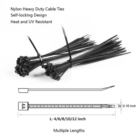 500 Pack Self Locking Nylon Cable Ties Assorted 4 6 8 10 And 12 Inch Lengths 0.16 Inch Width Heavy Duty Black For Home Office Garage Workshop