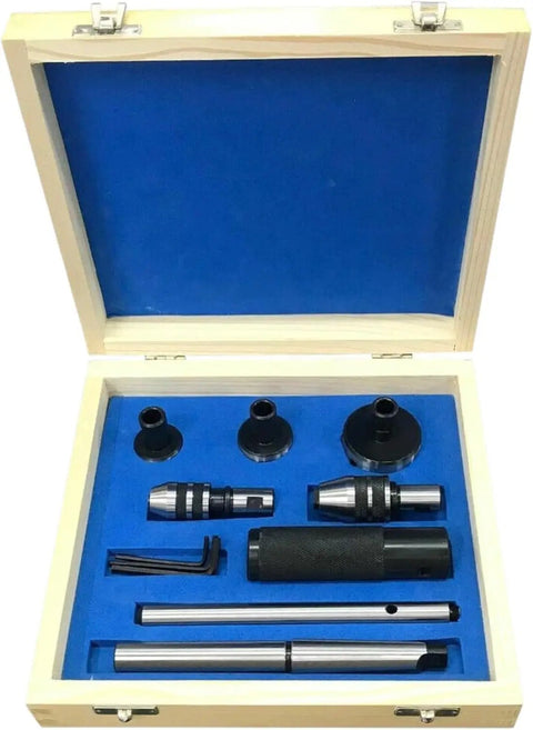 Presize Mt2 Lathe Tailstock Tap And Die Holder Kit in wood case with MT2 taper shank and threading tools for metal work