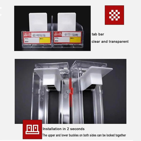 Pro Level Clear Acrylic Automatic Cigarette Display Rack With Smooth Operator Pusher And Divider Tray For Retail Tobacco And Matchbook Storage, showing tab bar and lockable installation.