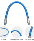 12-inch hose from Grease Gun Tips Kit With 12-Inch Hose And Quick Connect, 12-Piece Precision Needle Tips, Pro Grade Coupler, Rubber Adapter, And 6 Hydraulic Fittings For Auto, Tractor, And Industrial Lubrication