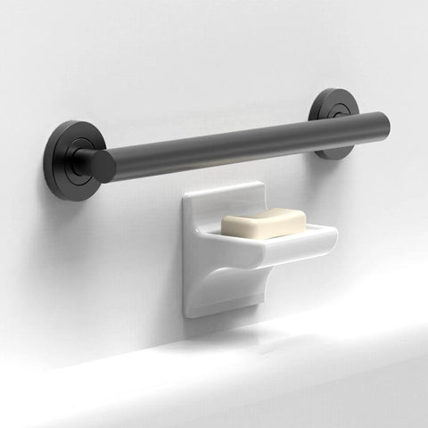 Glacier Collection 16 Inch Stainless Steel Bath Grab Bar Designer Safety Bar Matte Black Sleek Design ADA Compliant 500 Lb Load Capacity