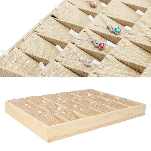Hella Durable Pine Wood Jewelry Tray With Eighteen Secure Slots For Countertop Display Storage showcasing smooth operator organizer views.