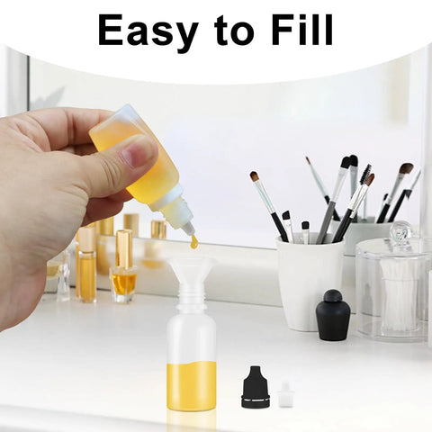 Top Shelf Real Deal 50 Pack Thin Tip Dropper Bottles 15Ml Black Plastic Squeeze Vials being filled with yellow liquid.