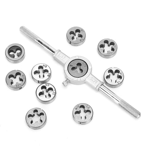 Heavy Duty M6 To M12 Screw Thread Tap Die Set For Manual Threading With Precision Machined CNC Dies And Steel Hand Wrench Tool Kit For Mechanics, M6-M12 dies