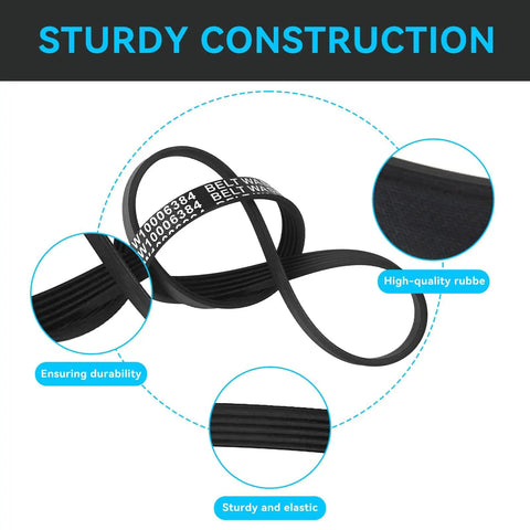Washer Drive Belt For Top Load Washers That Hold Up, Compatible With Maytag Whirlpool Amana, Replacement Part AP6333320 PS12578772 4845287 W10808317 W1080831, Long Lasting Rubber Belt For Quiet Durable Operation, black rubber drive belt with ribbed close-up