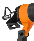 Close-up of Next Gen Pneumatic 18 Gauge One And Five Eighths Inch Narrow Crown Stapler's air connector and metal belt hook.
