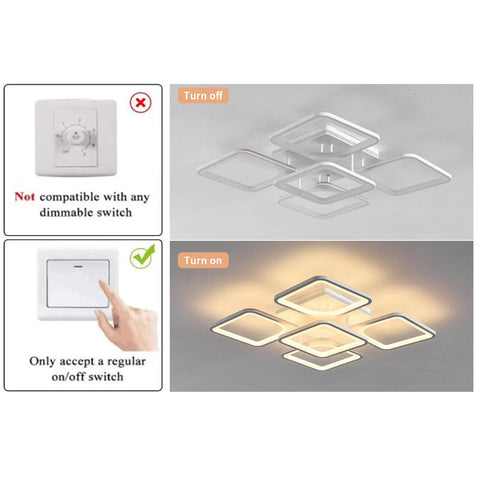 Sleek Two Layer Square LED Ceiling Light Flush Mount White Modern Minimalist Chandelier for Living Room and Bedroom 75W Cool White 5000K with dimming instructions and two lighting modes