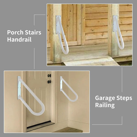 Two Pack Wall Mount Handrails For 1 To 2 Step Stairs Outdoor Use, White Powder Coat Finish, Heavy Duty Garage Porch Garden Railing