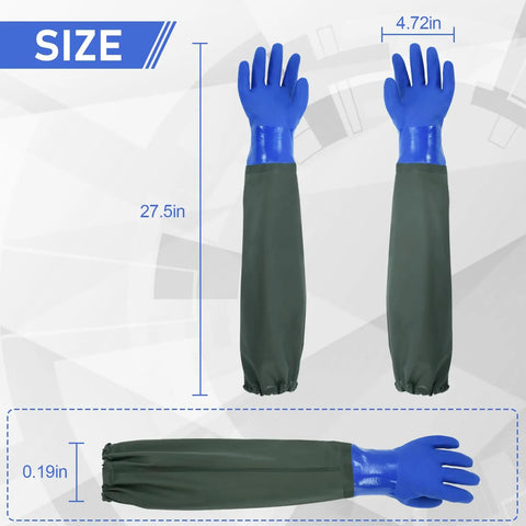 Long Waterproof Chemical Gloves 28 Inch, Reusable Padded Cotton Lined, Acid And Oil Resistant, Heavy Duty Rubber Work Gloves For Industrial Lab, Home Cleaning, Tough Cleanup, Comfortable Grip, Durable Protection