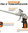 Heavy Duty Spray Foam Insulation Kit For Walls And Attic Featuring Sick Fire Rated Heat Blocking And Sound Dampening With Thirty Six Cans Pro Trigger Gun attached to a durable aluminum applicator.