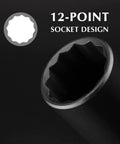 Close-up of a 12-point socket design from the Eight-Piece Half Inch Drive Deep Socket Set for Axle Nuts, 29mm to 39mm, Cr-Mo sockets.