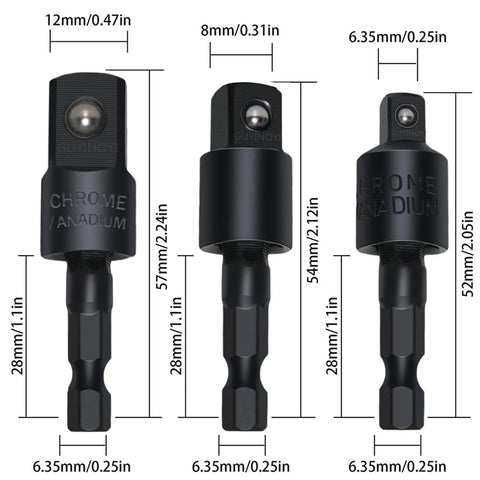 Beefed Up Workhorse 4 Piece Power Drill Socket Adapter Set With 360 Degree Rotating Sockets And 105 Degree Right Angle Driver sizes