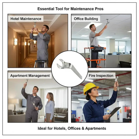 5 Piece Hella Durable Fire Sprinkler Spanner Wrench Kit For 1 2 Inch Pendent Recessed Heads displayed in various maintenance settings.