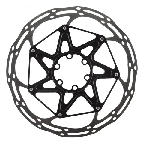 Centerline X 180mm Disc Brake Rotor with 6 Bolt Mount and Titanium Bolts, two-piece alloy center, black and silver design