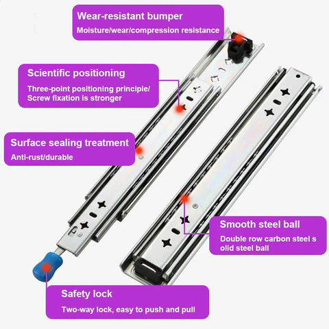 Heavy Duty Metal Drawer Slides Full Extension 16 Inch Sliders with wear-resistant bumper and smooth steel ball