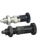 Sleek Indexing Plunger Pin With Self Locking Fine Thread Positioning Knob For Industrial Equipment And Machinery, showing two sizes.