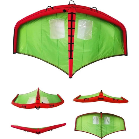 Inflatable Wing Foil With Handheld Wing, Surf Wing And Wind Foil, includes storage bag and traction rope, green and red wing for water sports.