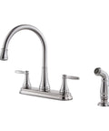 Glenfield 2-Handle High Arc Kitchen Faucet With Side Sprayer In Stainless Steel ADA Compliant Ceramic Disc Valve Tech Tri-Flow Water Control Built To Last No-Fuss Cleaning