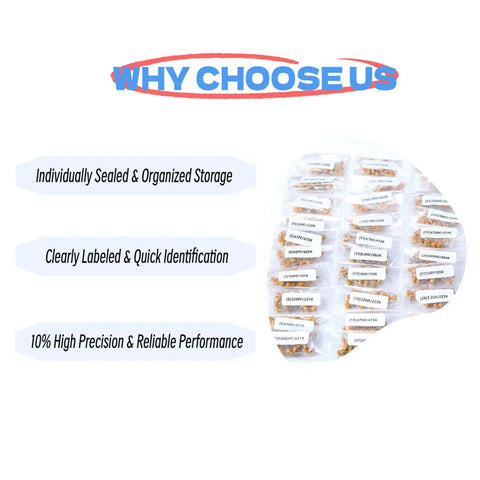 600 Piece Ceramic Capacitor Kit With 30 Values, 10pF To 10uF, 50V, 10 Percent Tolerance in labeled bags for quick identification