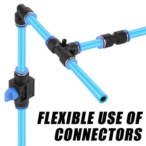 Air Line Kit For Garage Three Eighths Inch By 60 Feet Nylon Tubing With 200 PSI Rating Includes Cutter Tees Mounting Clips Connectors 49 Piece Pro Grade Master Set All In One Air Compressor Accessories For Longer Runs And Easy Installations