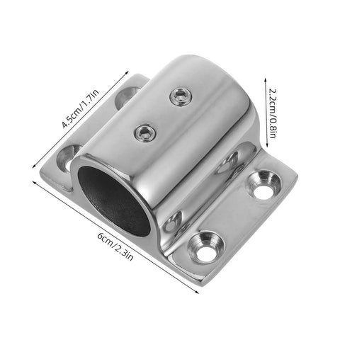 Stainless Steel Square Flag Pole Base Holder Deck Mount Bracket For Boats, Pontoon, And Yacht - 22mm Marine Pipe Mount, Beefy, Dock-Ready Flag Pole Bracket, Universal Fit, Rugged Marine Hardware. 22mm stainless deck mount bracket with 4 bolt holes