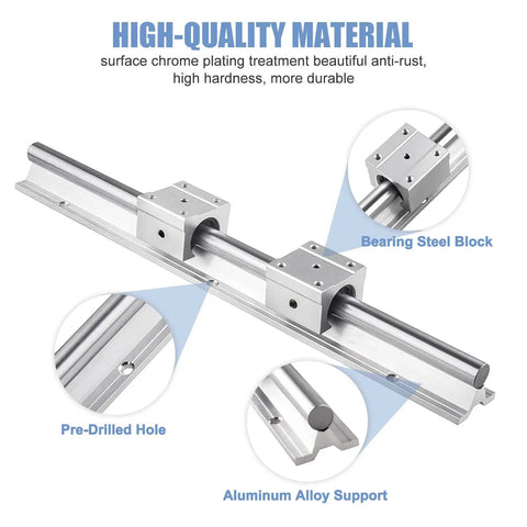 SBR16 Linear Rails 300mm Kit With 2 Rails And 4 Bearing Blocks, high-quality material details, CNC DIY 3D printer upgrade.