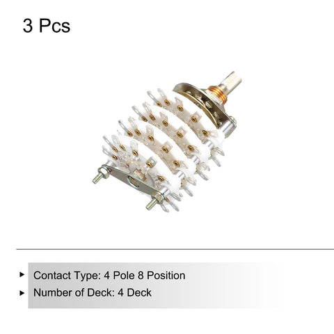 4 Pole 8 Position Rotary Switch Set With 4 Deck Band Selector For TV Radio Home Electronics And Industrial Gear Pack Of 3 Durable Multi Pole Multi Throw Switches Built For Easy Swap And Reliable Channel Switching, 42mm