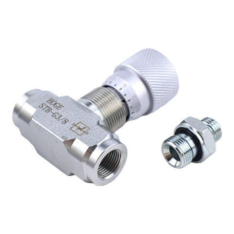 Hydraulic Flow Control Valve STB-G3/8 for mini excavator throttle valve with L8 connectors, durable and easy to install.