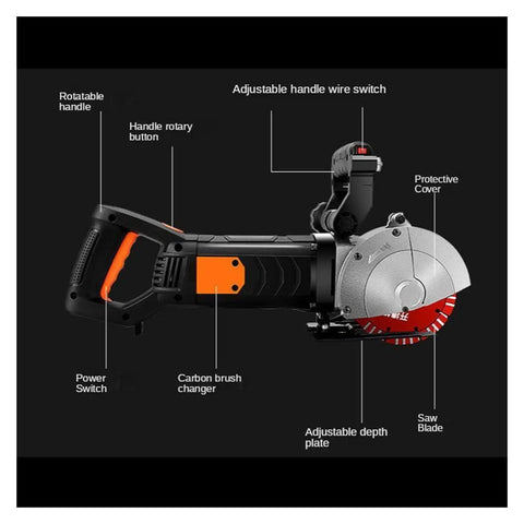 Beefy 4800W Electric Wall Chaser And Concrete Groove Cutter Machine showing adjustable handle, power switch, and blade.