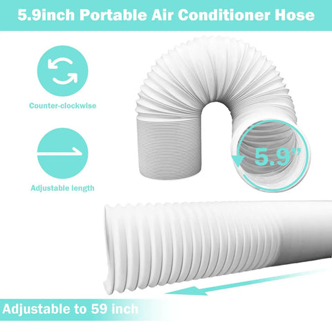 5.9-inch portable air conditioner hose with adjustable length for window vent kits, showcasing flexibility and universal fit.