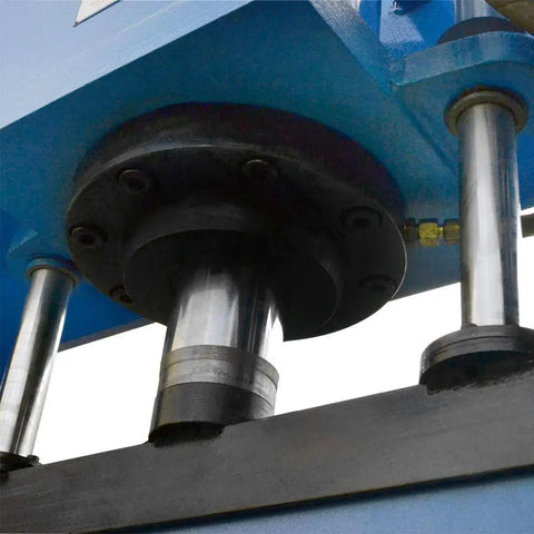 Close-up view of hydraulic cylinder on Shop Ready 150 Ton Hydraulic Press Brake Bender handling heavy metal bending.