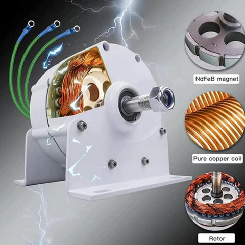 Rock Solid Wind Turbine Generator Delivering 5000W To 10000W Output, Three Phase Permanent Magnet Alternator, No Sweat Gearless Motor close-up view of copper coil and rotor