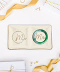 Premium Ceramic Jewelry Dish With Shimmering Gold Trim Dual Grid Holder For Ring And Bling Stash displaying rings and earrings.