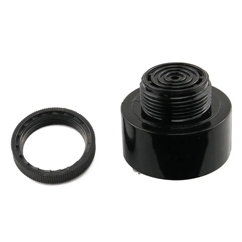Tough As Nails 24V DC Piezo Buzzer Alarm Sounder Emitting Persistent Continuous Beep Signal Screw Terminal Mount, black, with threaded adapter.