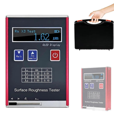 Portable Roughness Tester with LED display, lab-grade 0.01μm accuracy for Ra Rq Rz Rt, handheld digital profilometer with case
