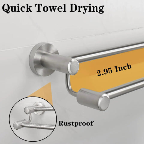 Double Bath Towel Bar 24 Inch Heavy Duty Wall Mounted Rack In SUS304 Stainless Steel Brushed Finish Two Rails For Space Saving