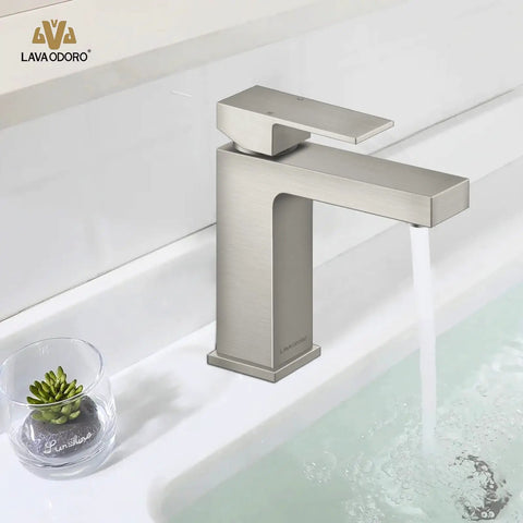 Brushed Nickel Single Hole Bathroom Faucet With Pop Up Drain, Single Handle Vanity Sink Faucet, Deck Plate Included in use
